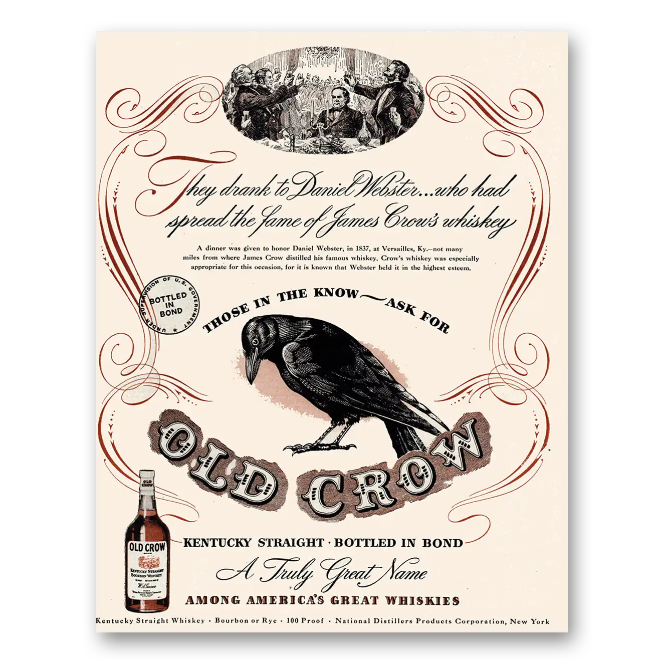 1947 Old Crow Whiskey Those in the Know Ask For Vintage Magazine Print Ad