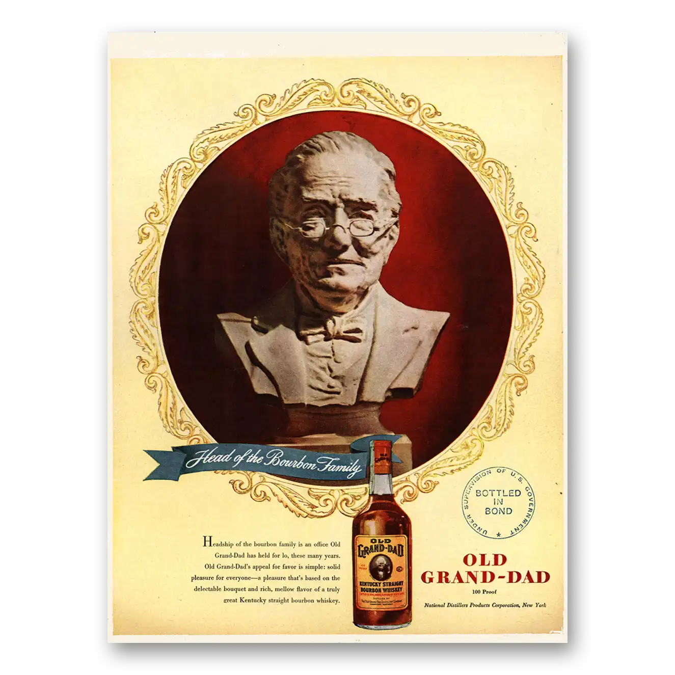 1947 Old Grand-Dad Bourbon Whiskey Headship of the Bourbon Family Vintage Magazine Print Ad