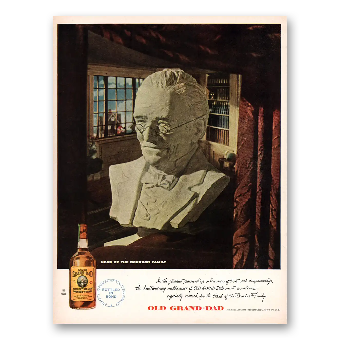 1947 Old Grand-Dad Bourbon Whiskey Book Shelf Vintage Magazine Print Ad