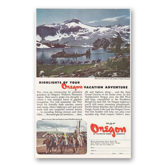 1947 Oregon Eagle Cap Peak Crater Lake Vintage Magazine Print Ad