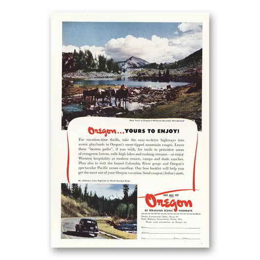 1947 Oregon Pack Train in Wallowa Mountain Wonderland Vintage Magazine Print Ad