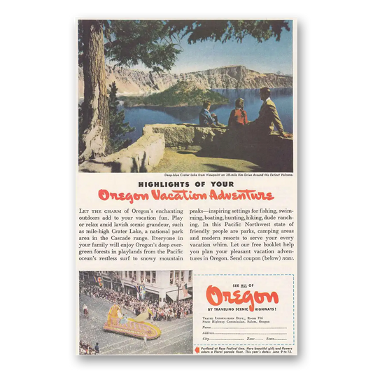 1947 Oregon Crater Lake Vintage Magazine Print Ad