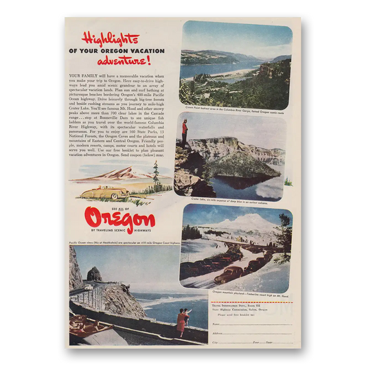 1947 Oregon Crown Point Crater Lake Vintage Magazine Print Ad