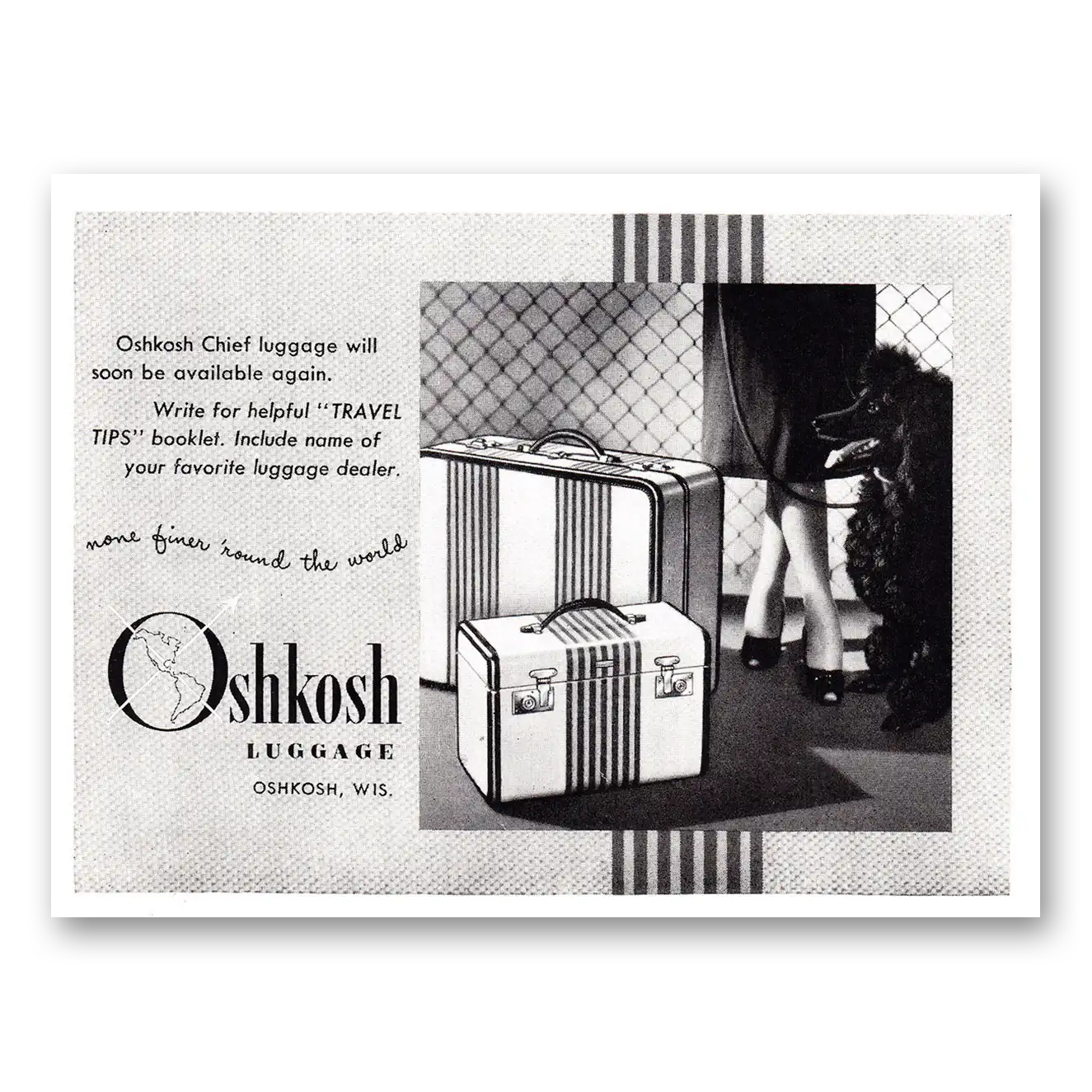 1947 Oshkosh Trunks and Luggage Chief Luggage Vintage Magazine Print Ad