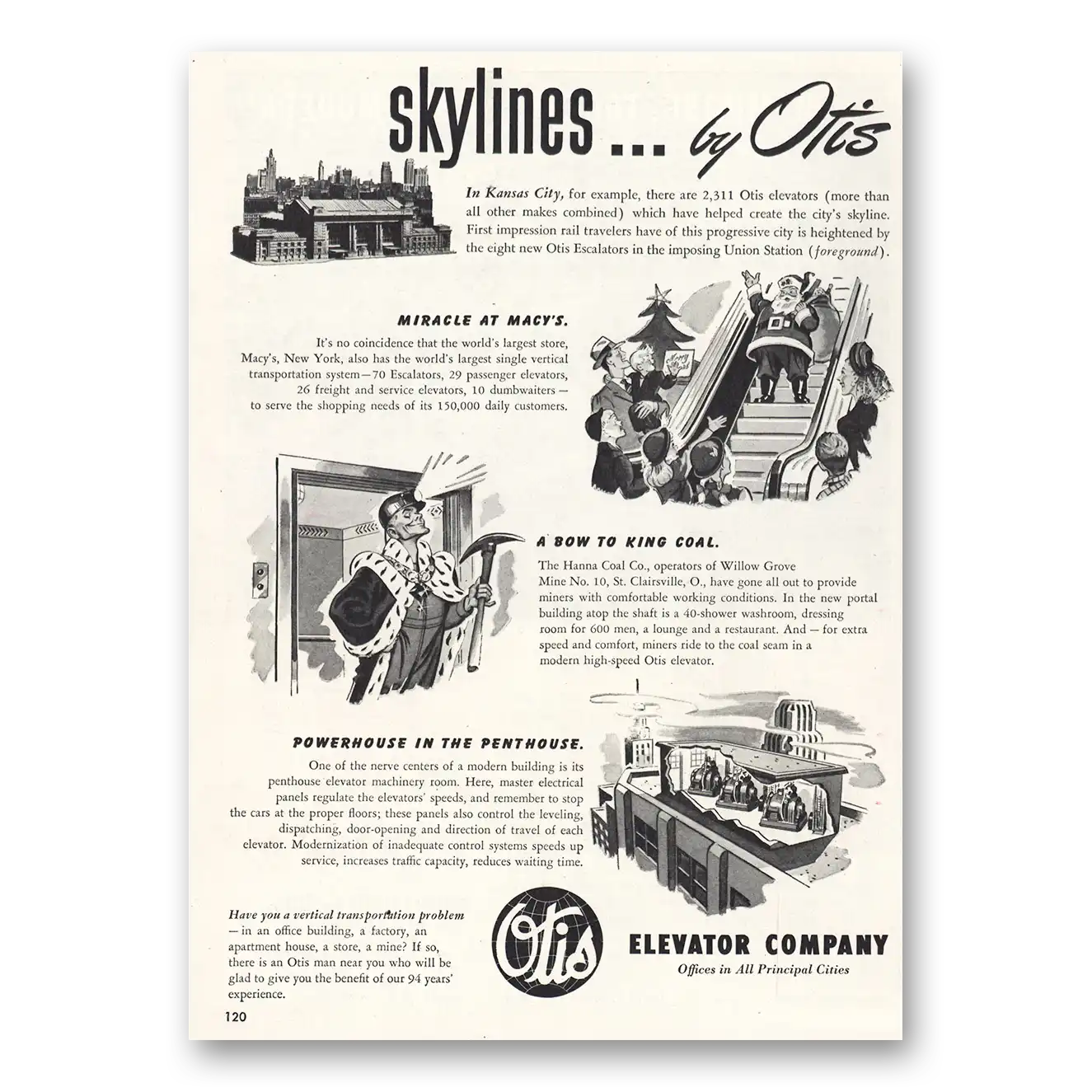 1947 Otis Elevator Skylines Kansas City Vintage Magazine Print Ad