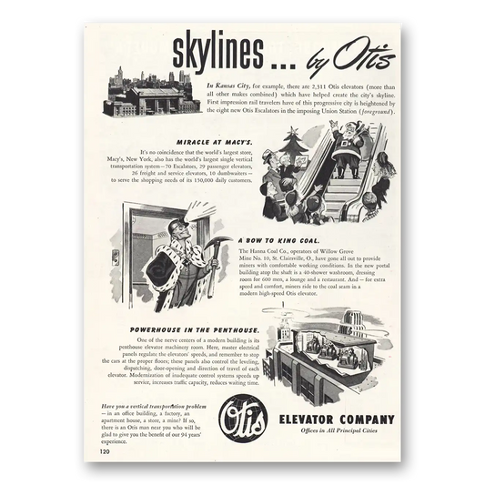 1947 Otis Elevator Skylines Kansas City Vintage Magazine Print Ad