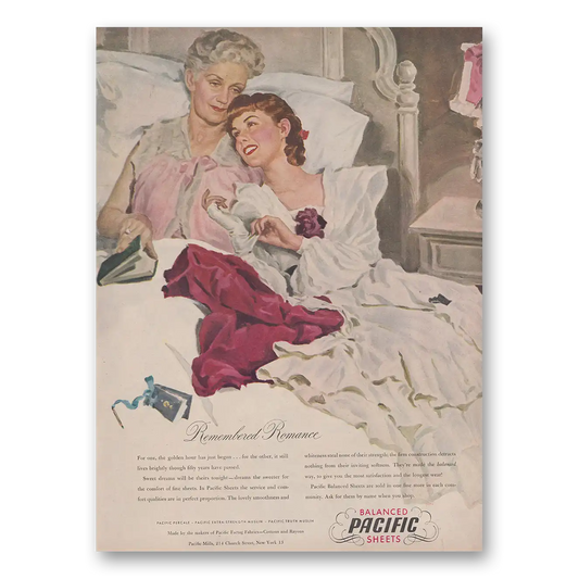 1947 Pacific Sheets Remembered Romance Vintage Magazine Print Ad