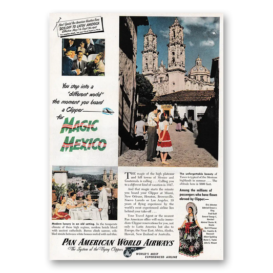 1947 Pan Am Magic Mexico Vintage Magazine Print Ad