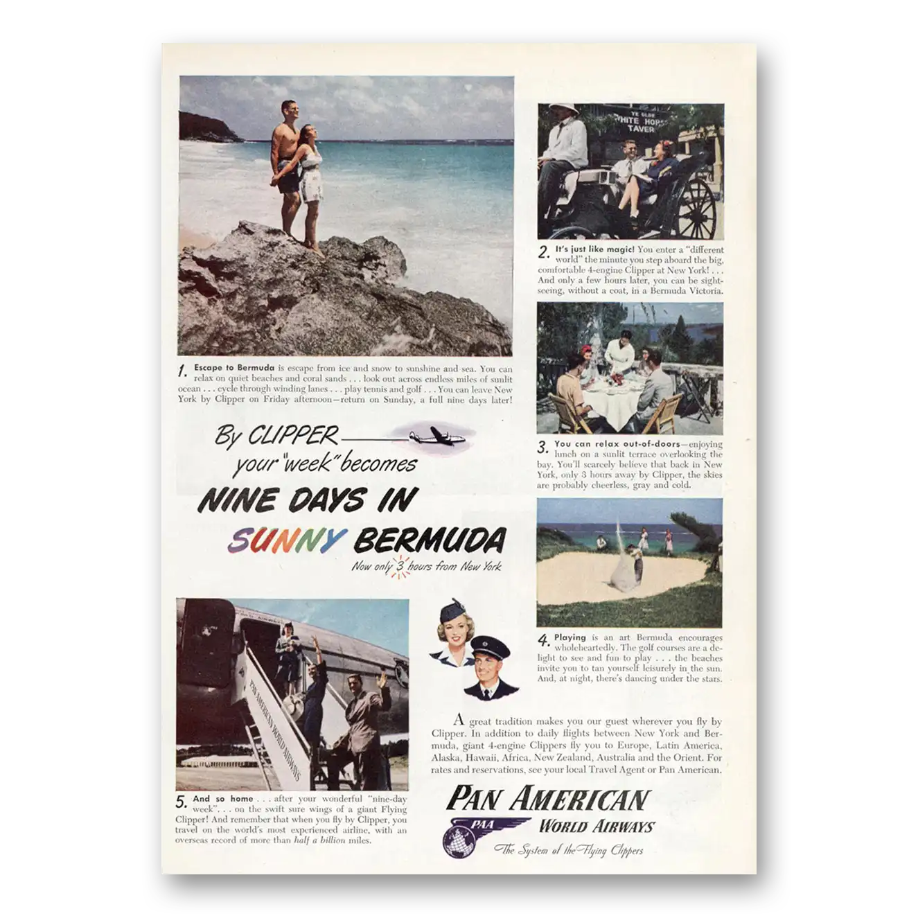 1947 Pan Am Airlines Nine Days In Sunny Bermuda Vintage Magazine Print Ad