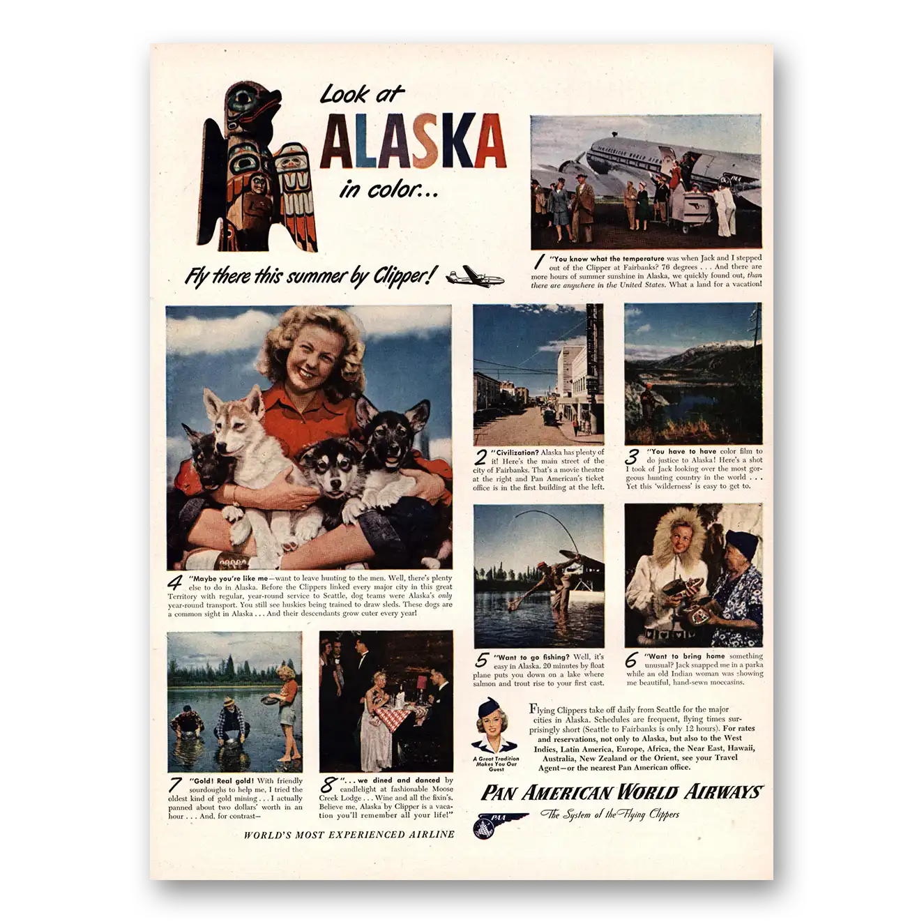 1947 Pan Am Look At Alaska In Color Vintage Magazine Print Ad