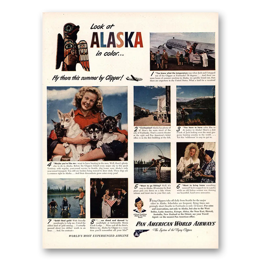 1947 Pan Am Look At Alaska In Color Vintage Magazine Print Ad