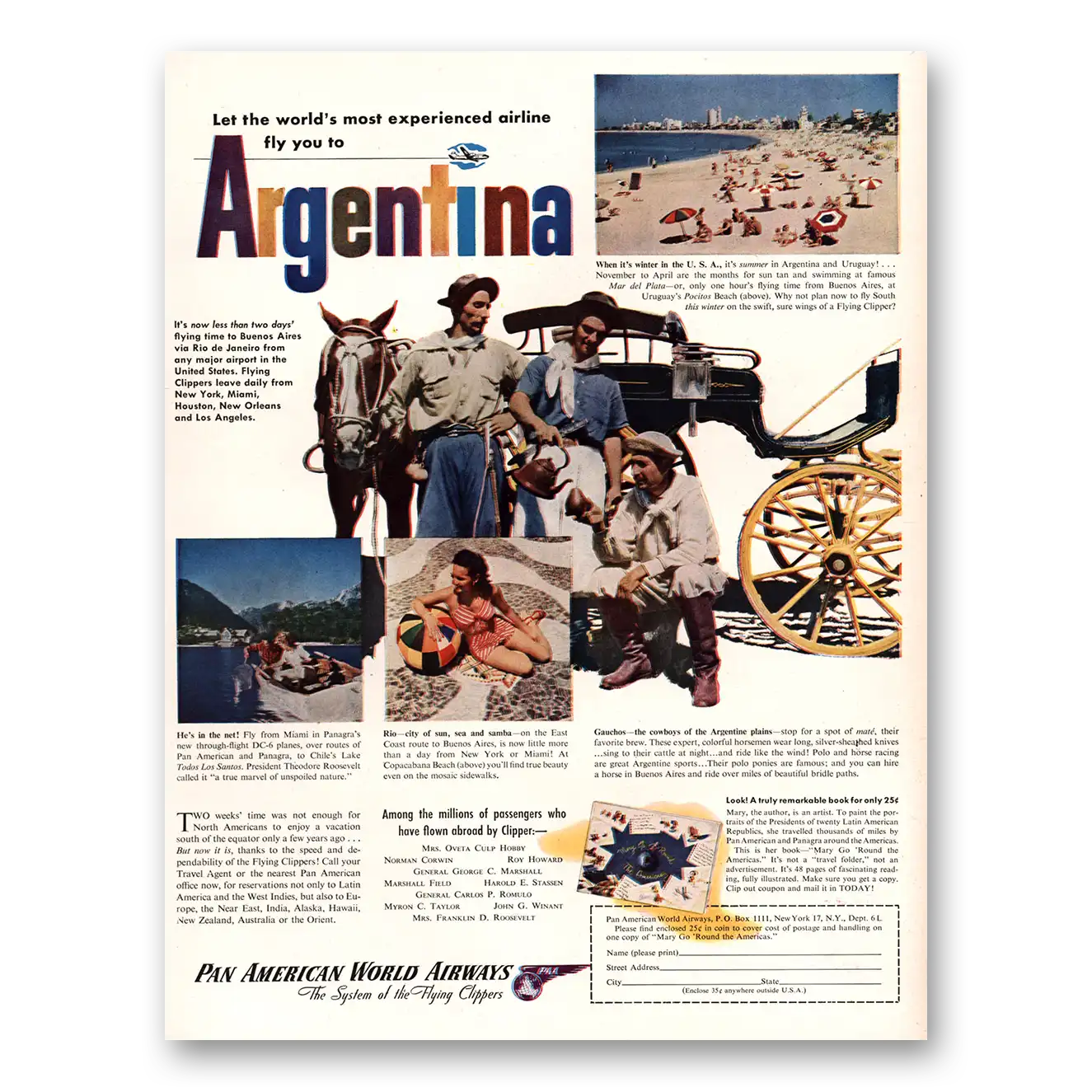 1947 Pan Am Argentina Vintage Magazine Print Ad