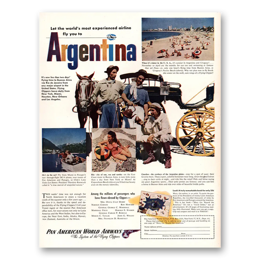 1947 Pan Am Argentina Vintage Magazine Print Ad