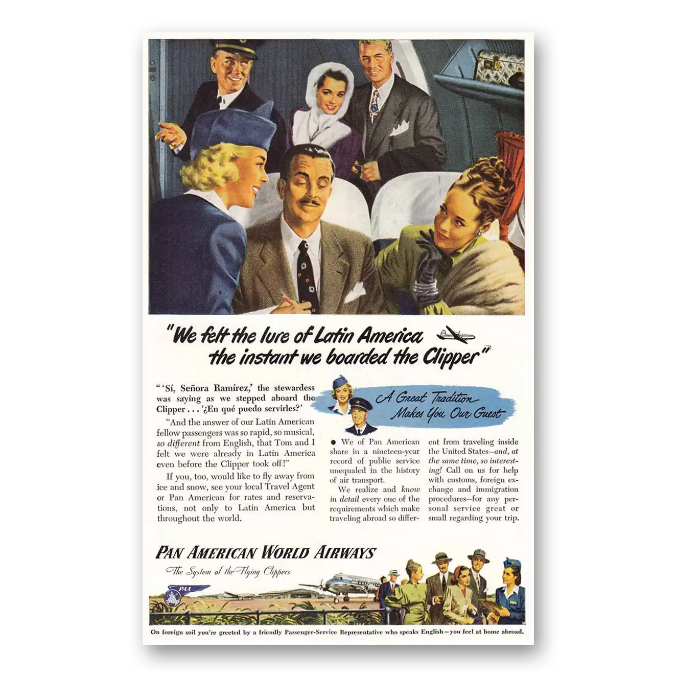 1947 Pan Am Lure of Latin America Clipper Vintage Magazine Print Ad