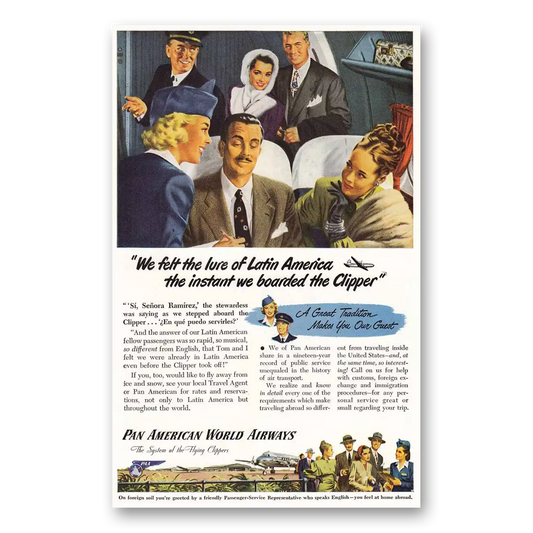 1947 Pan Am Lure of Latin America Clipper Vintage Magazine Print Ad