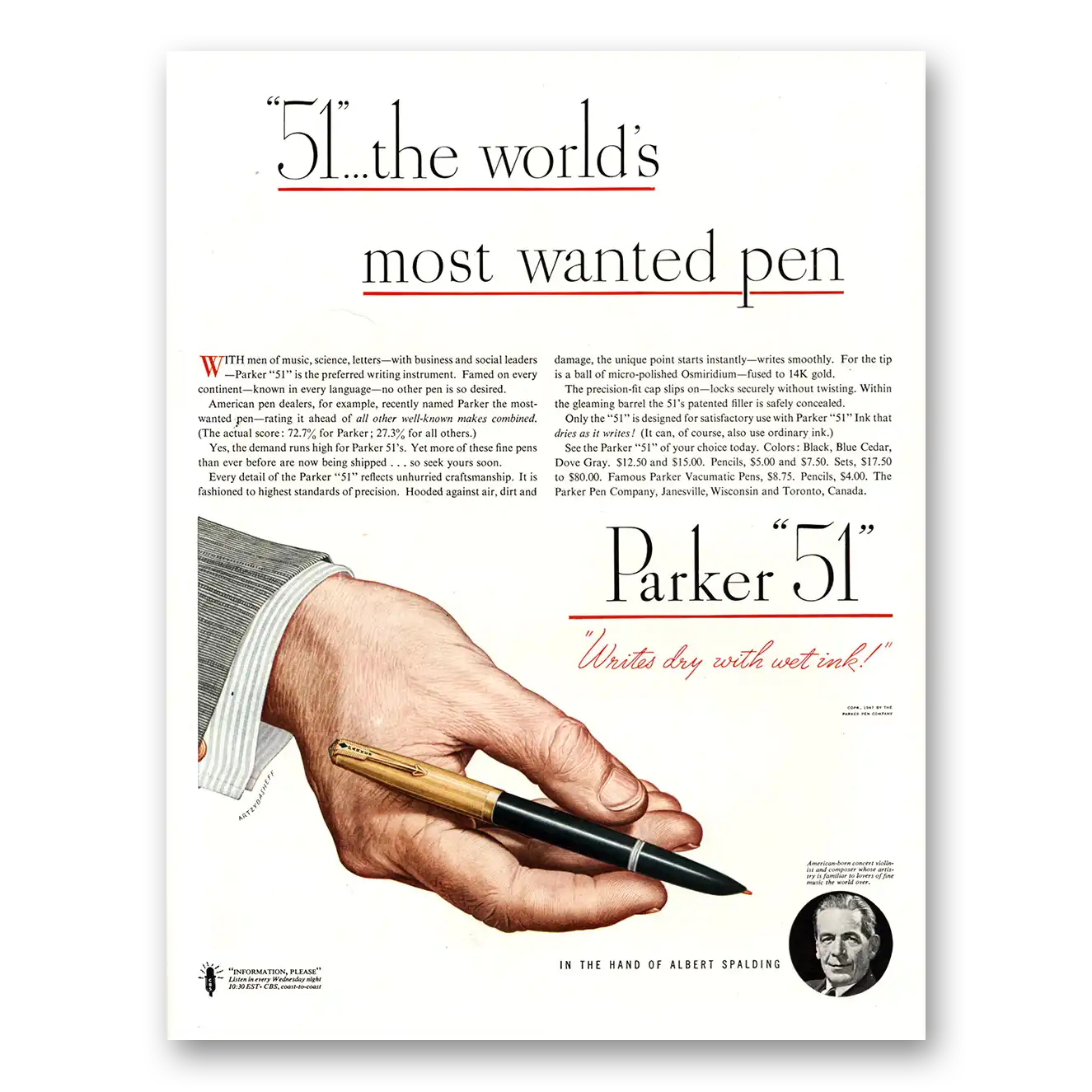 1947 Parker 51 Pen Worlds Most Wanted Pen Parker 51 Vintage Magazine Print Ad