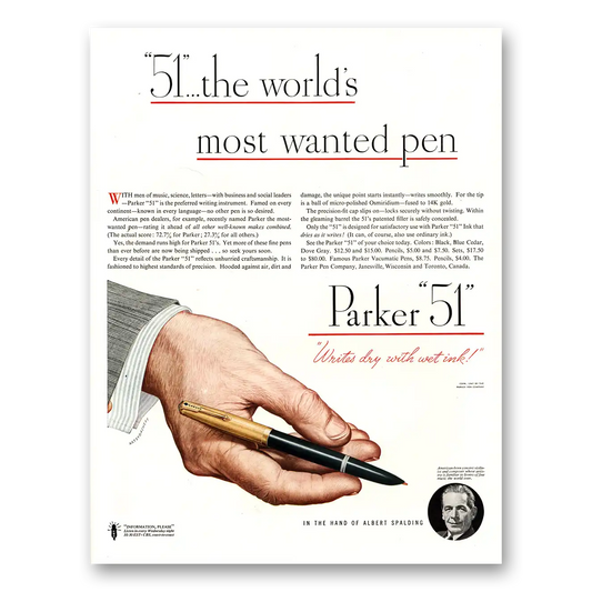 1947 Parker 51 Pen Worlds Most Wanted Pen Parker 51 Vintage Magazine Print Ad