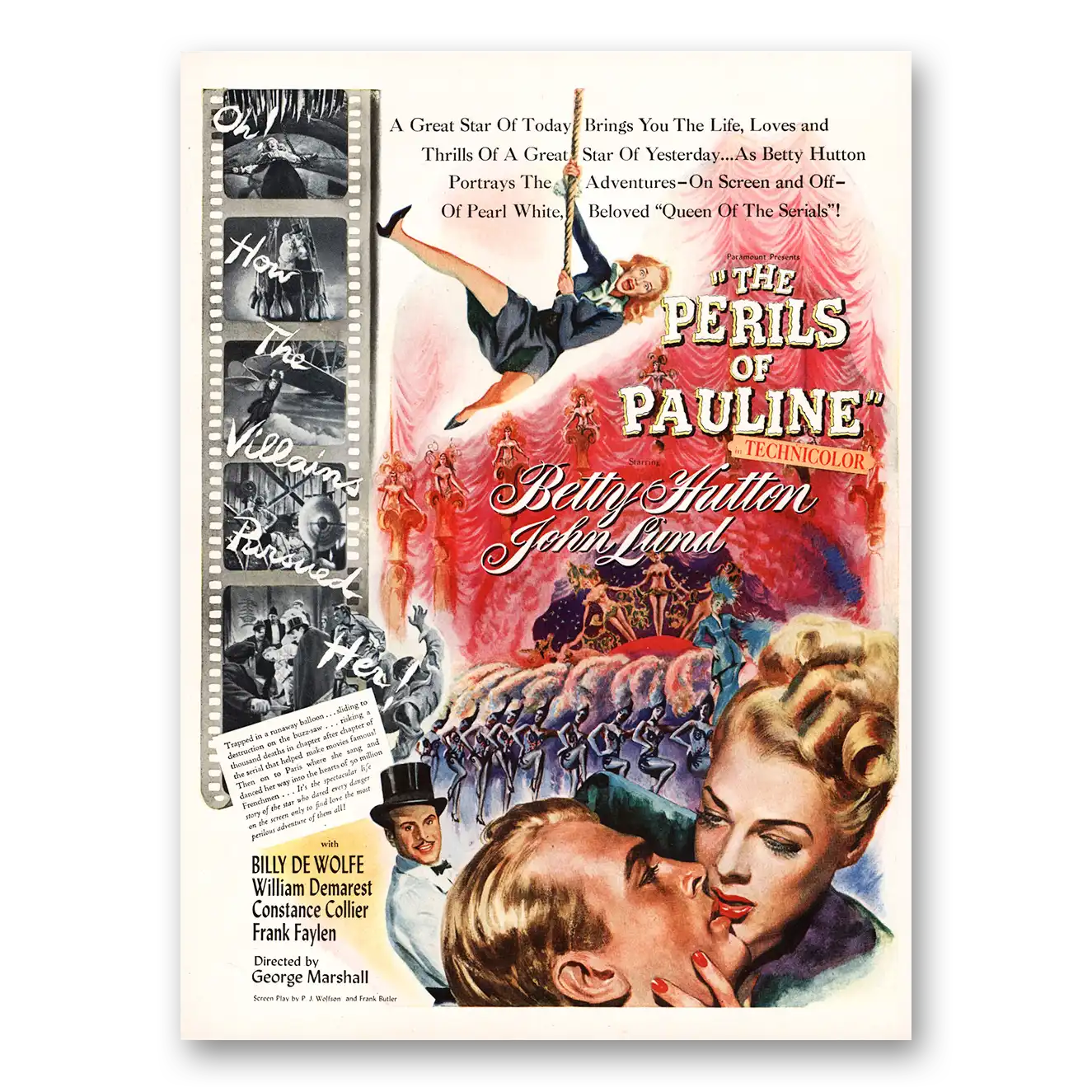 1947 Perils of Pauline Movie Promo Betty Hutton and John Lund Vintage Magazine Print Ad