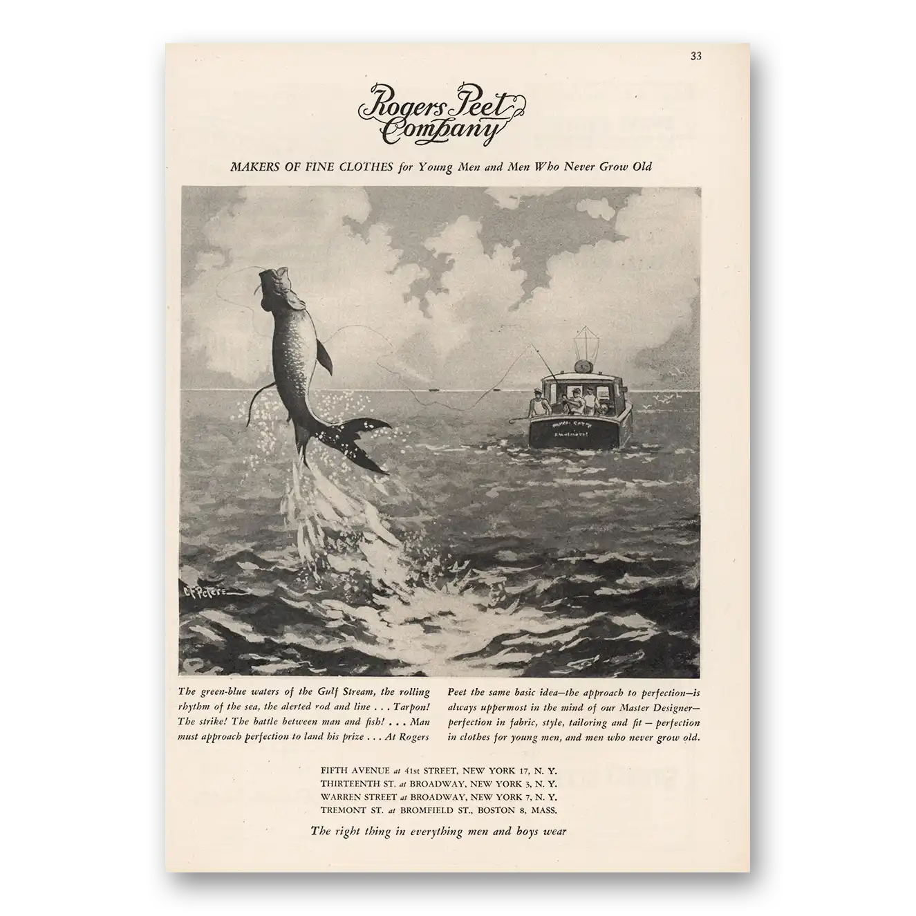 1947 Rogers Peet Green Blue Waters Gulf Stream Vintage Magazine Print Ad