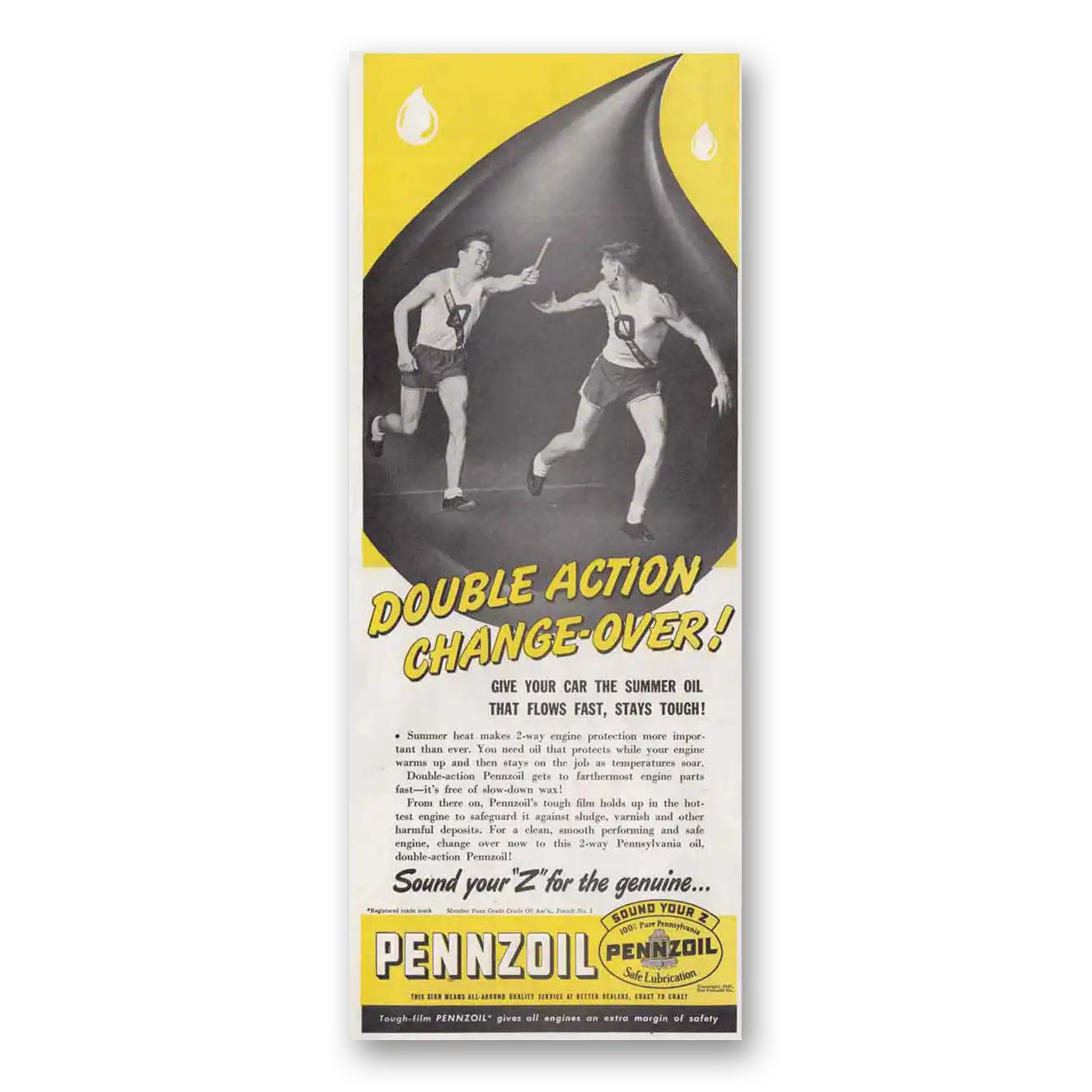 1947 Pennzoil Double Action Change Over Vintage Magazine Print Ad