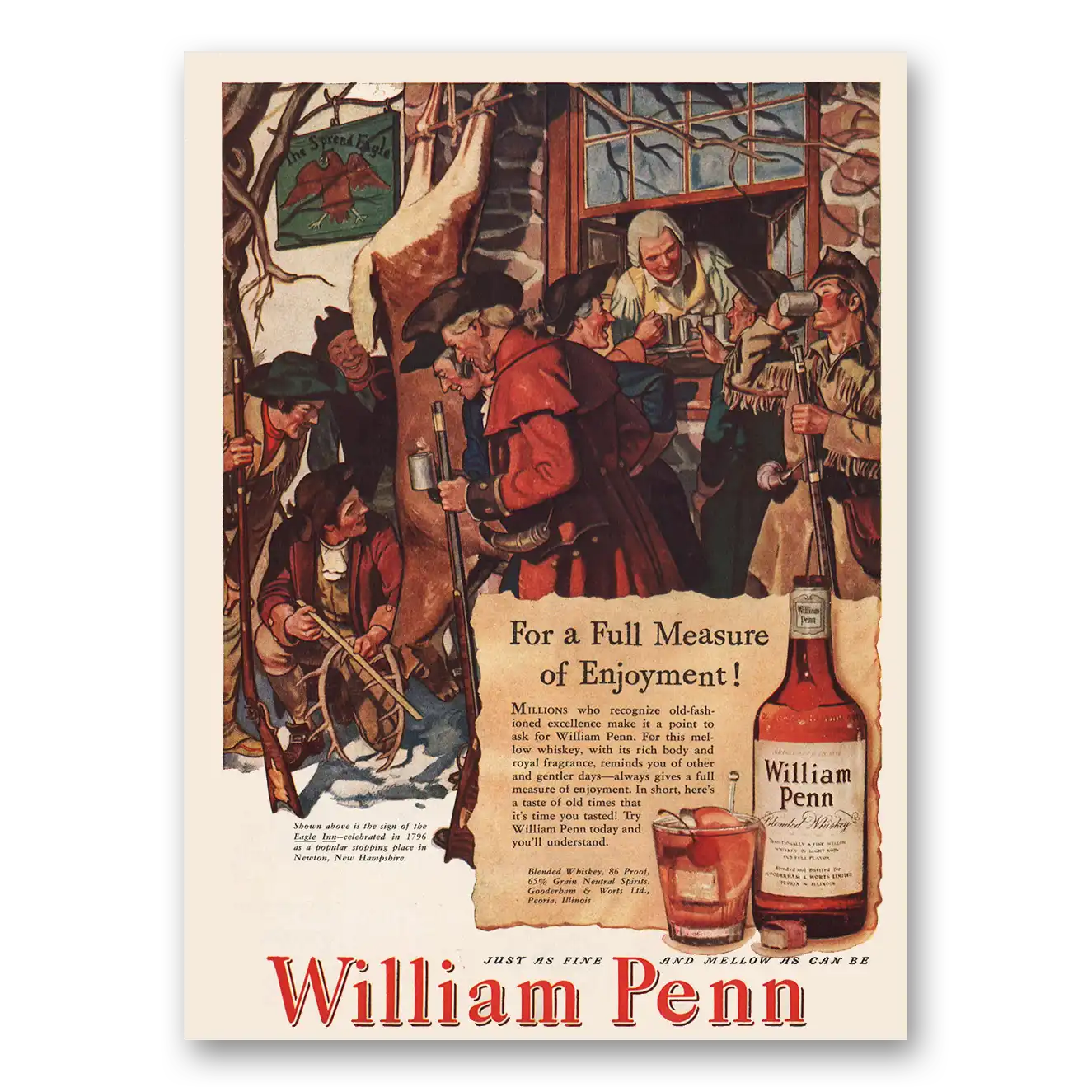 1947 William Penn Whiskey Full Measure of Enjoyment Vintage Magazine Print Ad