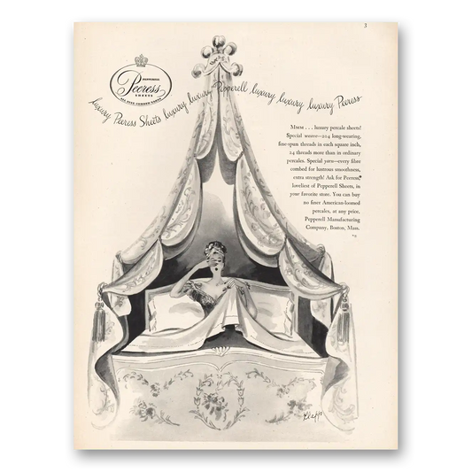 1947 Pepperell Sheets Puress Sheets Luxury Vintage Magazine Print Ad