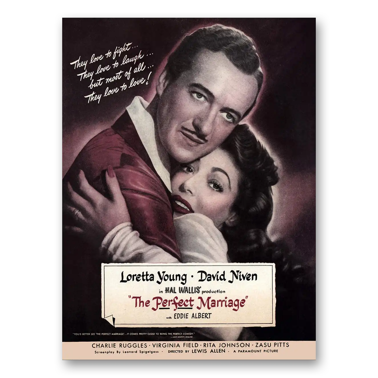 1947 Perfect Marriage Movie Promo David Niven and Loretta Young Vintage Magazine Print Ad