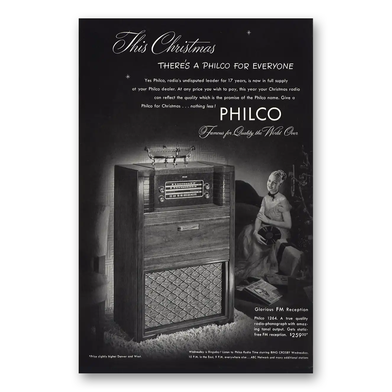 1947 Philco Radio Christmas Glorious FM Reception Vintage Magazine Print Ad