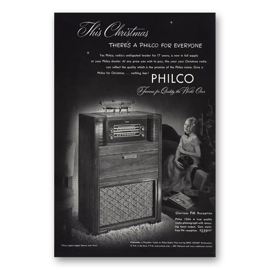 1947 Philco Radio Christmas Glorious FM Reception Vintage Magazine Print Ad