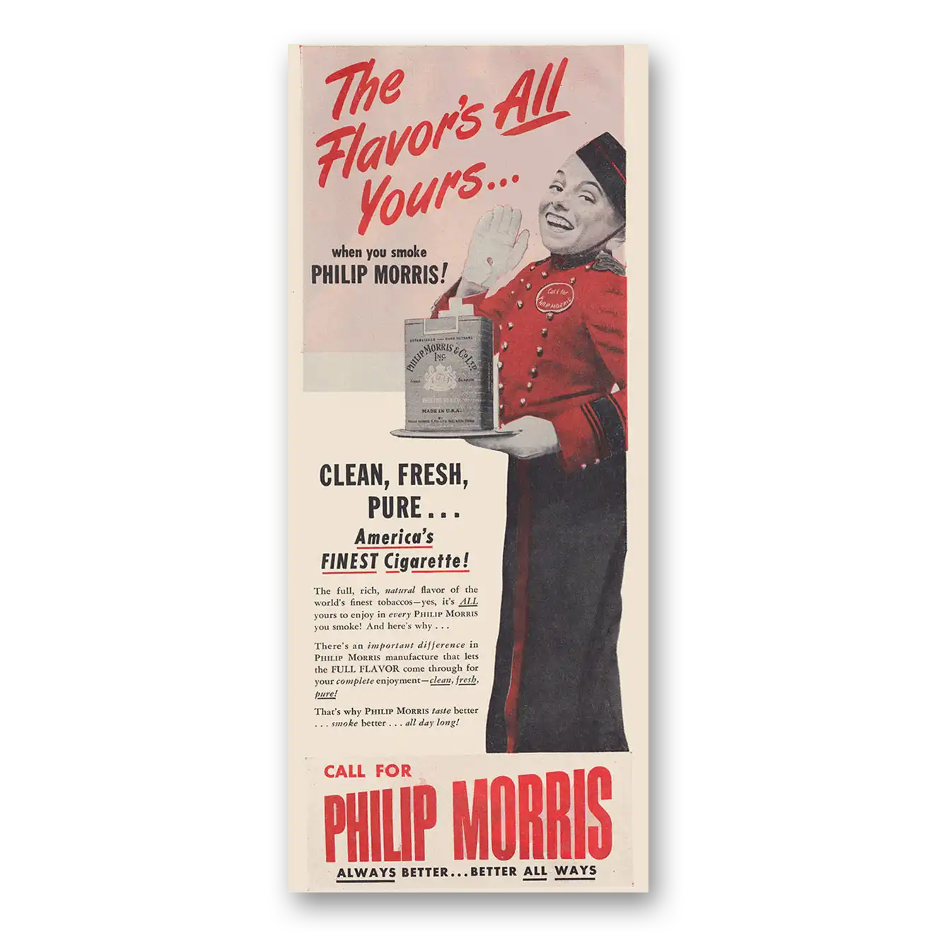 1947 Philip Morris Cigarettes Flavors All Yours Vintage Magazine Print Ad