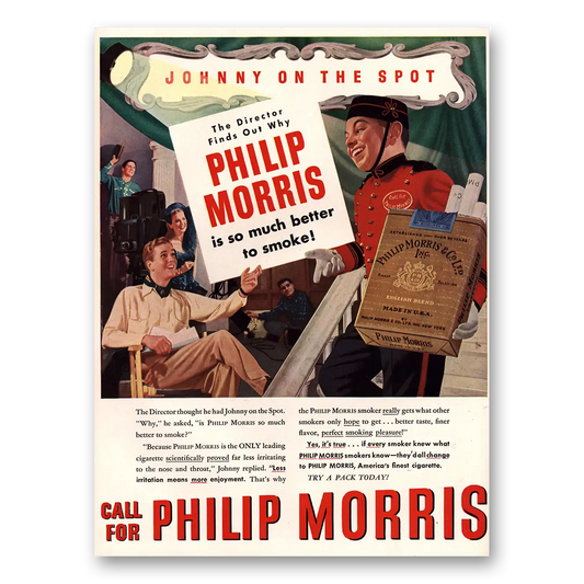 1947 Philip Morris Cigarettes Johnny on the Spot Director Vintage Magazine Print Ad