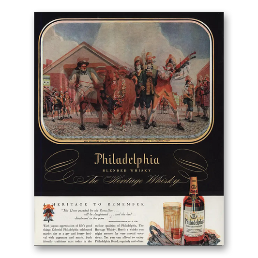 1947 Philadelphia Blended Whisky Bull Decorated Butcher Parade Vintage Magazine Print Ad