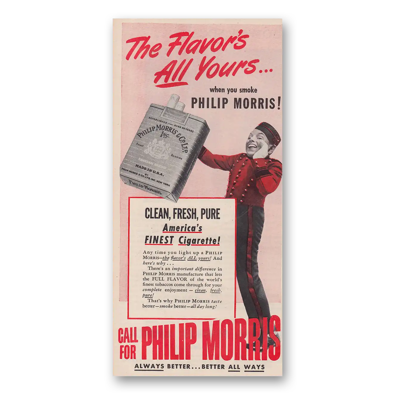 1947 Philip Morris Cigarettes Flavor's All Yours When You Smoke Vintage Magazine Print Ad