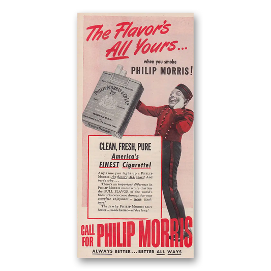 1947 Philip Morris Cigarettes Flavor's All Yours When You Smoke Vintage Magazine Print Ad