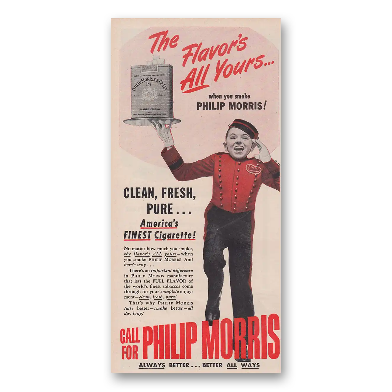 1947 Philip Morris Cigarettes Flavors All Yours Vintage Magazine Print Ad