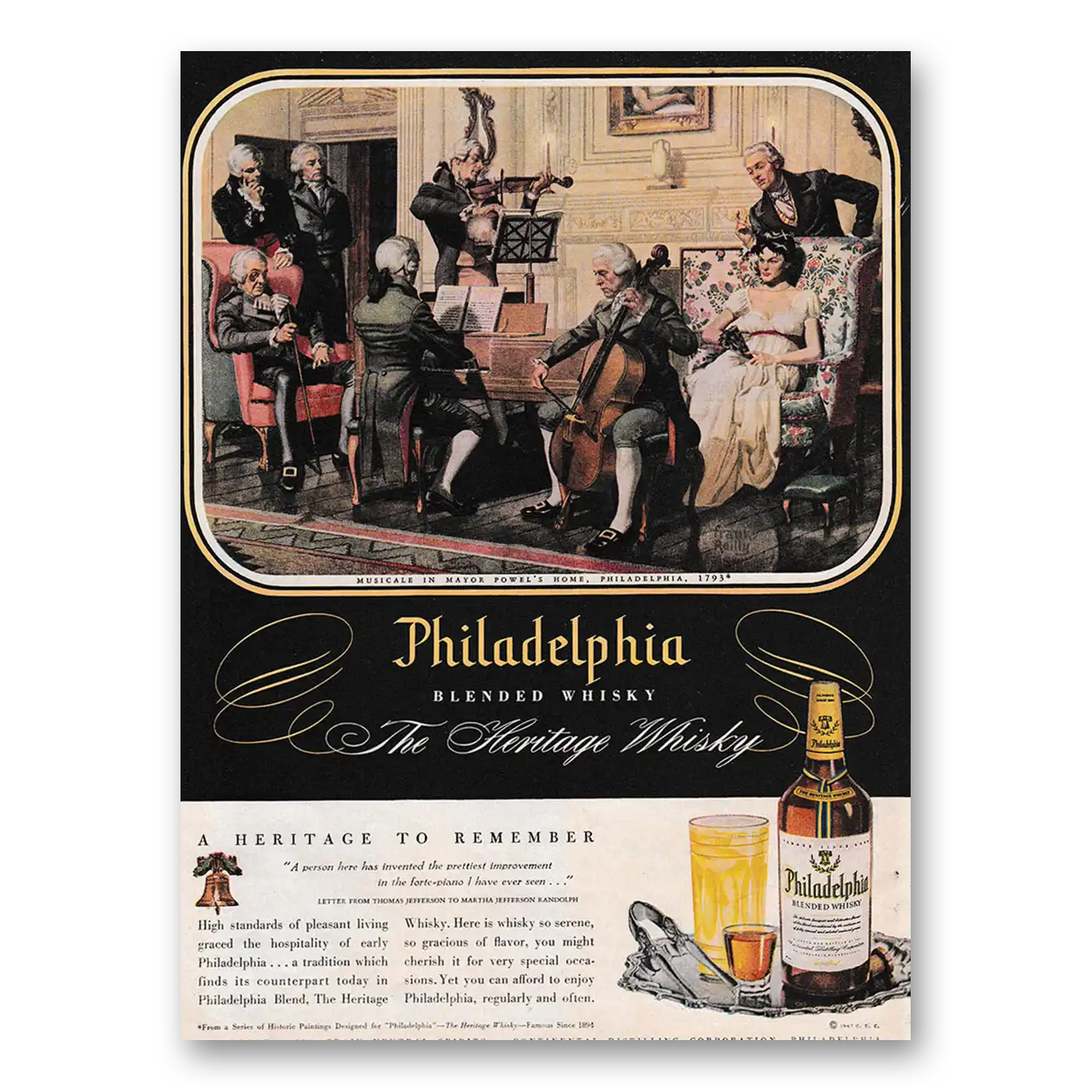 1947 Philadelphia Blended Whisky Musicale In Mayor Powels Vintage Magazine Print Ad