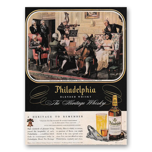 1947 Philadelphia Blended Whisky Musicale In Mayor Powels Vintage Magazine Print Ad