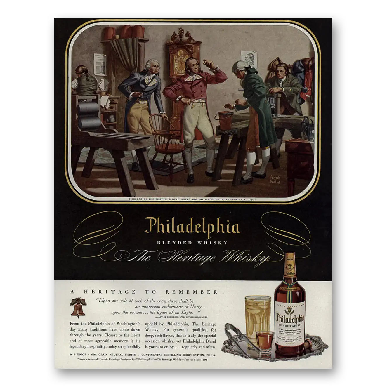 1947 Philadelphia Blended Whisky Director First US Mint Vintage Magazine Print Ad