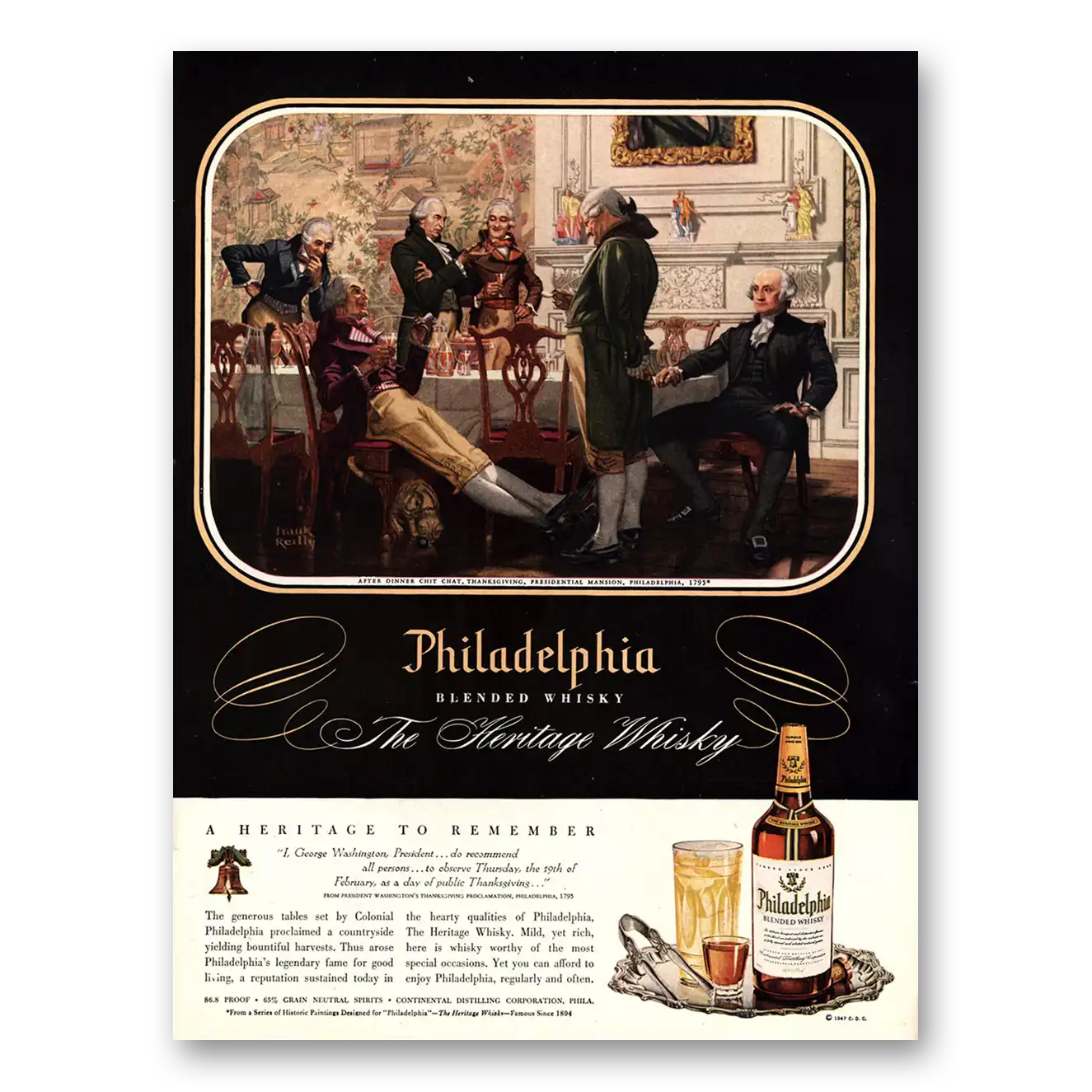 1947 Philadelphia Blended Whisky After Dinner Chit Chat Vintage Magazine Print Ad