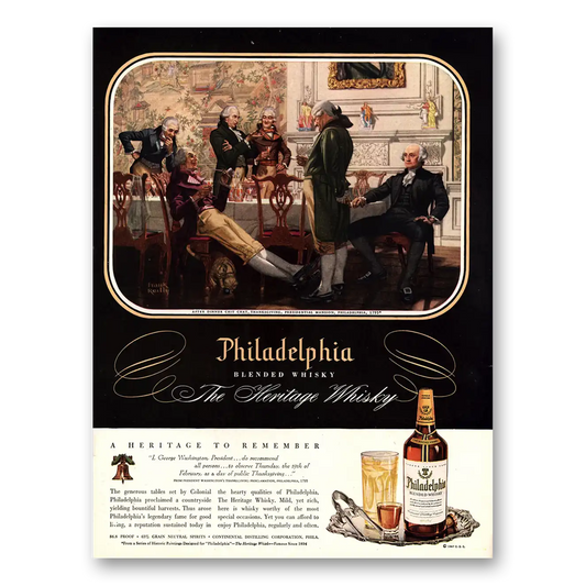 1947 Philadelphia Blended Whisky After Dinner Chit Chat Vintage Magazine Print Ad