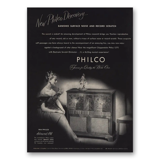 1947 Philco Radio Chippendale Philco Banishes Surface Noise Vintage Magazine Print Ad