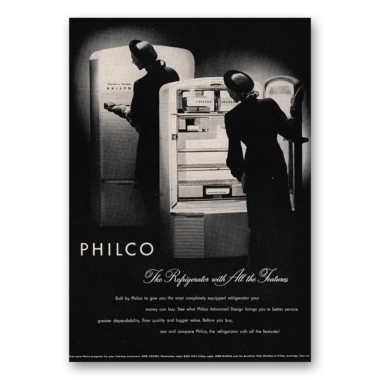 1947 Philco Refrigerator All the Features Vintage Magazine Print Ad