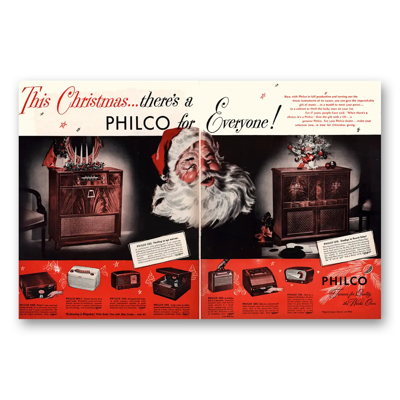 1947 Philco Radio This Christmas Philco for Everyone Vintage Magazine Print Ad