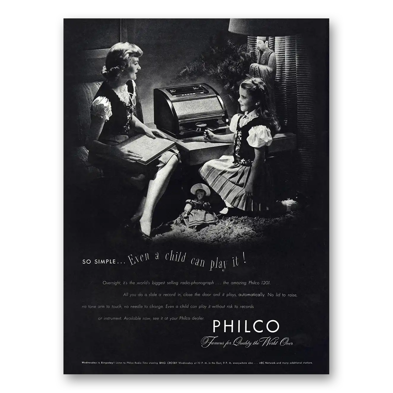 1947 Philco Radio Even a Child Can Play It Vintage Magazine Print Ad