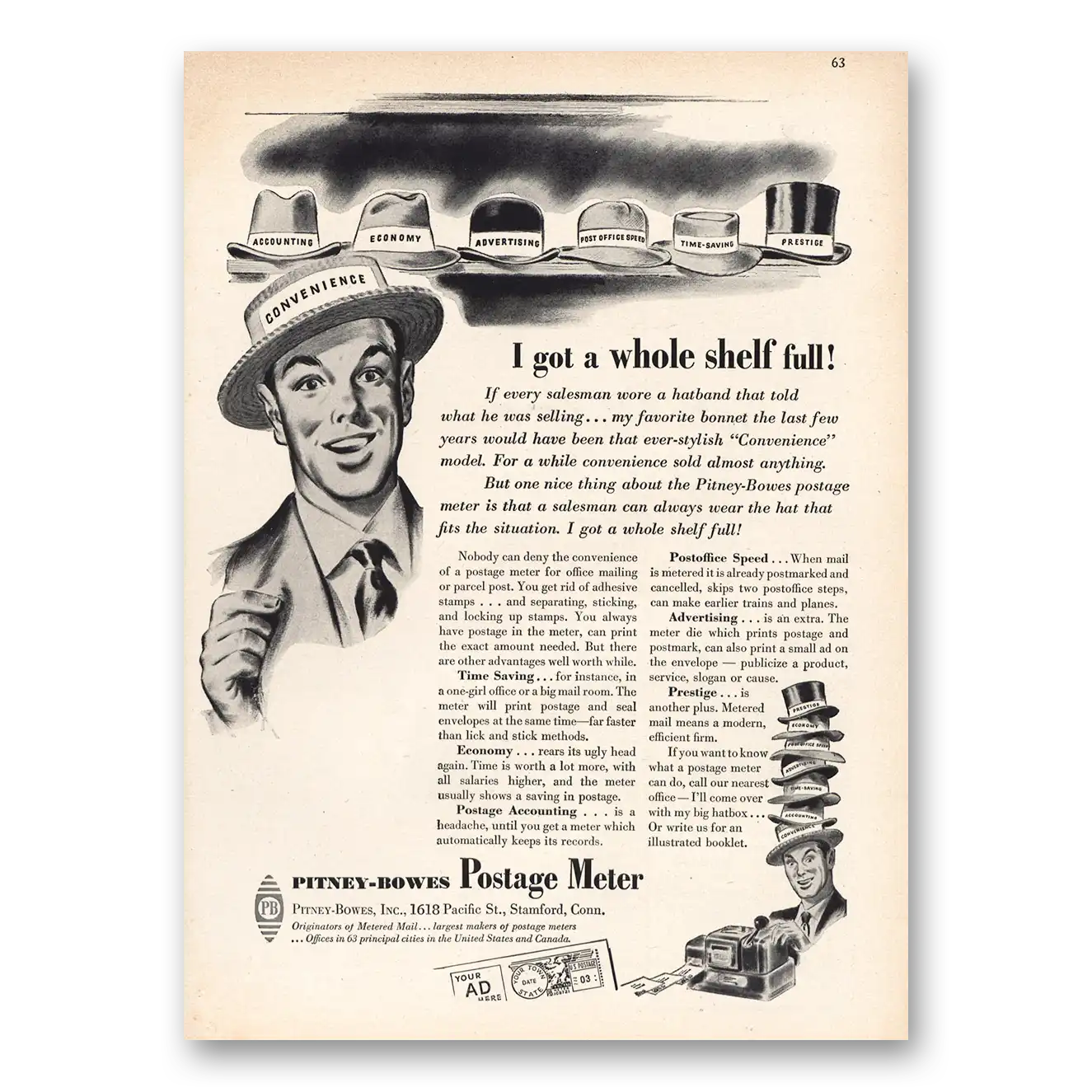 1947 Pitney Bowes Postage Meter I Got a Whole Shelf Full Vintage Magazine Print Ad