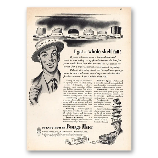 1947 Pitney Bowes Postage Meter I Got a Whole Shelf Full Vintage Magazine Print Ad