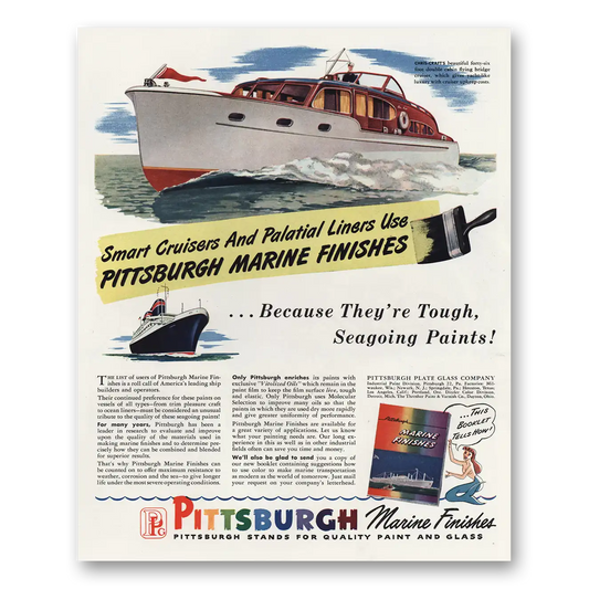 1947 Pittsburgh Paints Marine Finishes Smart Cruisers Vintage Magazine Print Ad