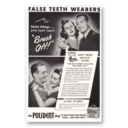 1947 Polident Brush Off Vintage Magazine Print Ad