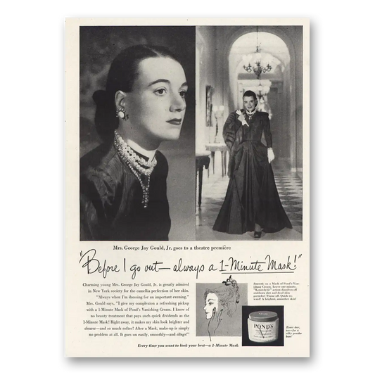 1947 Ponds Vanishing Cream Mrs George Gould Vintage Magazine Print Ad