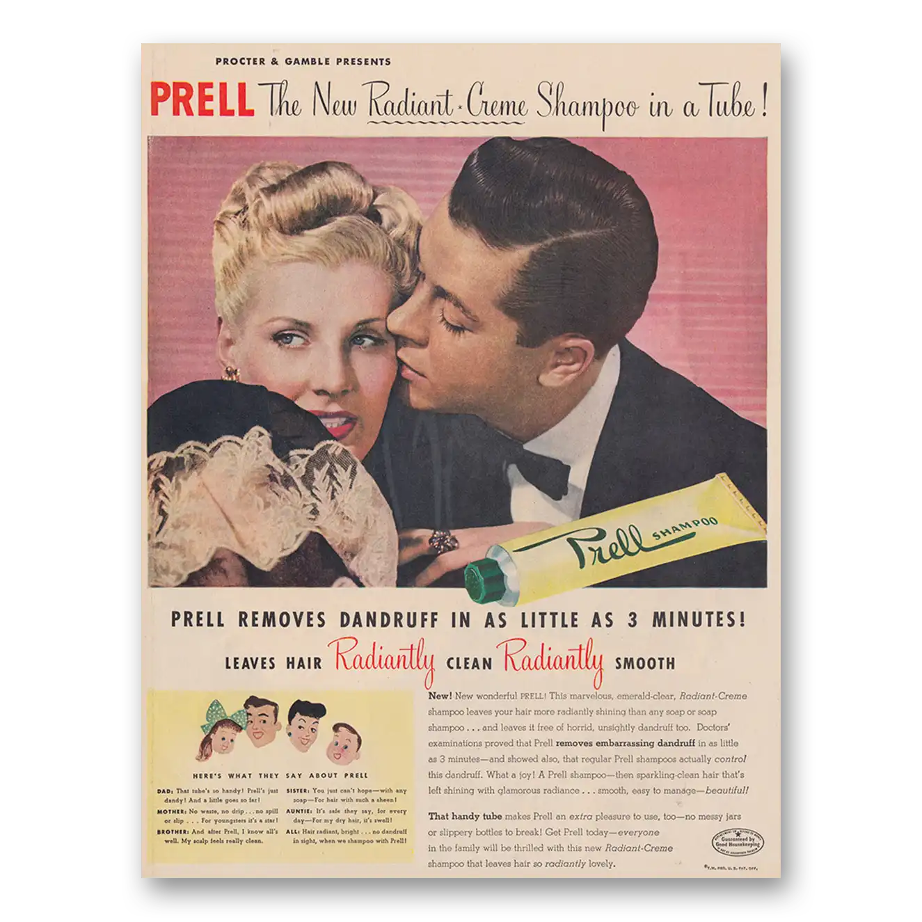 1947 Prell Shampoo New Radiant Creme Shampoo In a Tube Vintage Magazine Print Ad